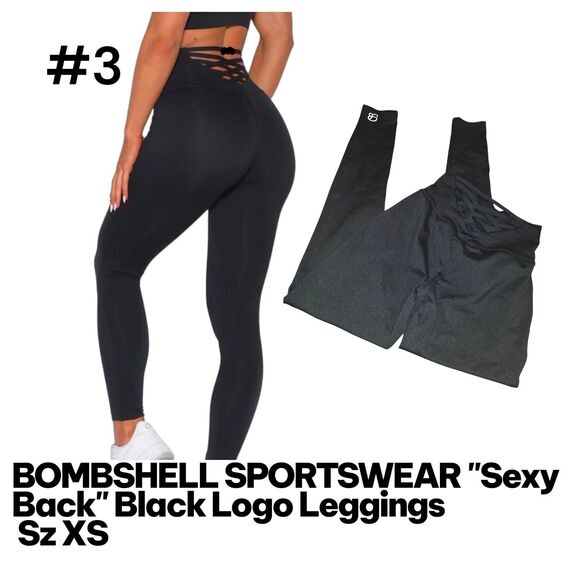 BOMBSHELL "SEXY BACK" SPORTSWEAR Sz XS Black Logo Workout Athletic Leggings - Picture 1 of 5